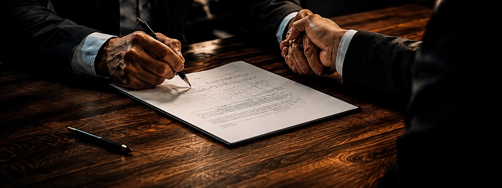 A merchant signing onto the Fluxa founding cohort, with a handshake completing the agreement